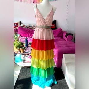 Alice & Olivia Luba Tiered Rainbow Chiffon Dress
